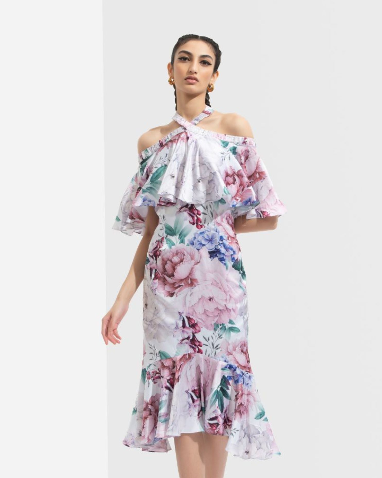 Iris Printed Off Shoulder Dress #RTS