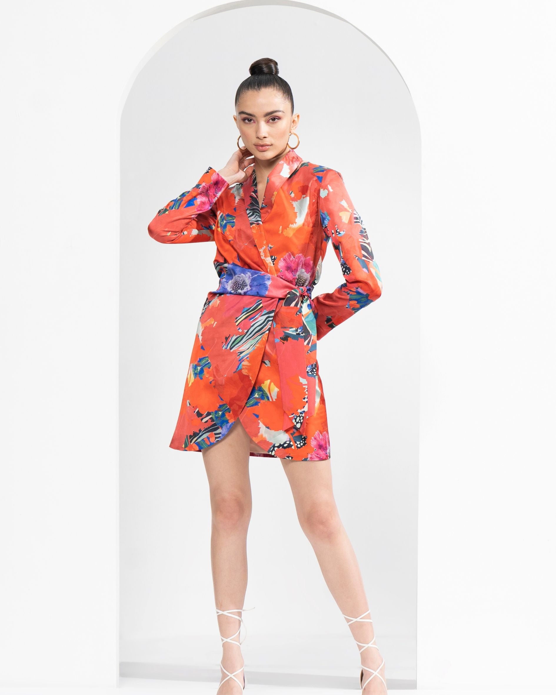 Satin Red Garden Printed Blazer Dress #RTS