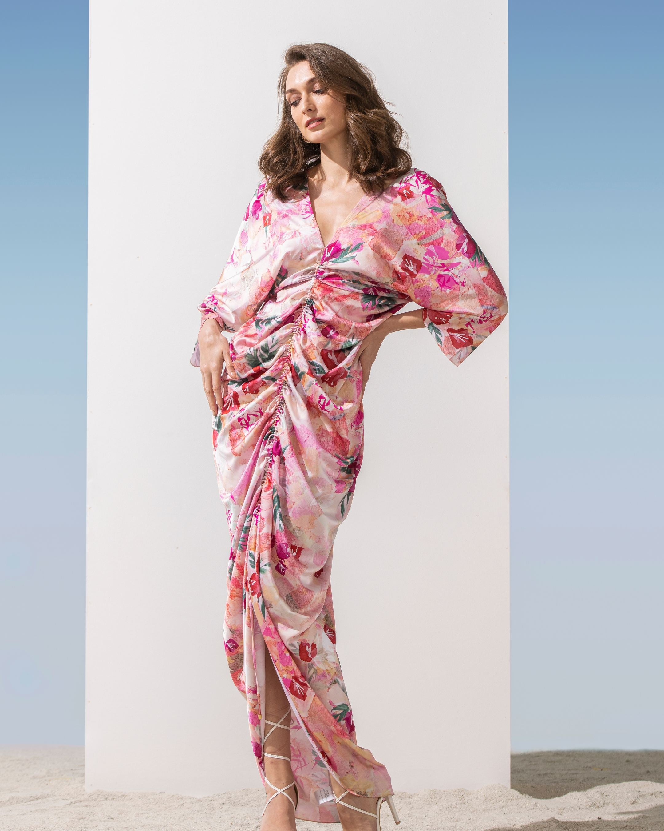 Satin Pink Multi Printed Kaftan