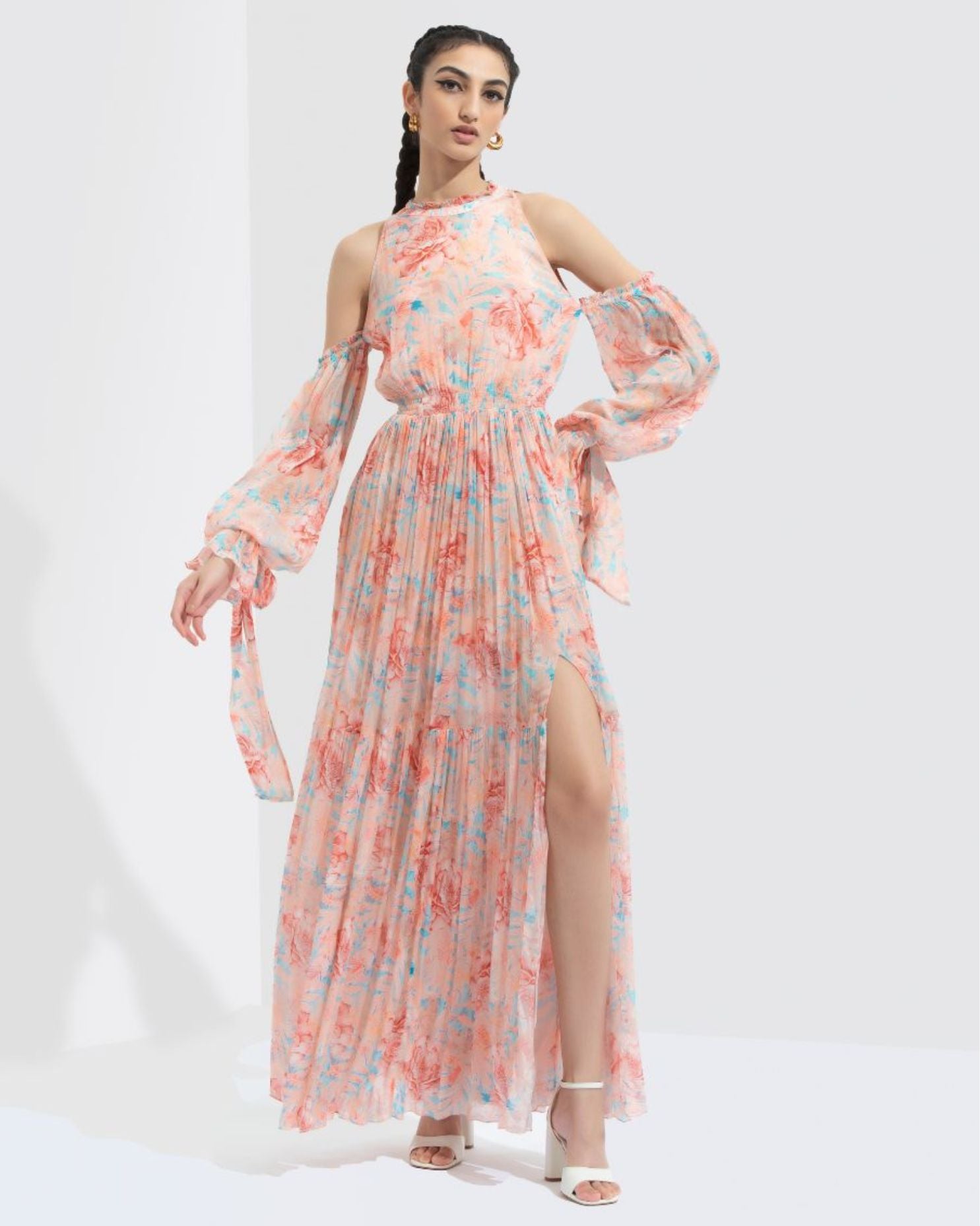 Rabenda Printed Long Dress With Side Slit