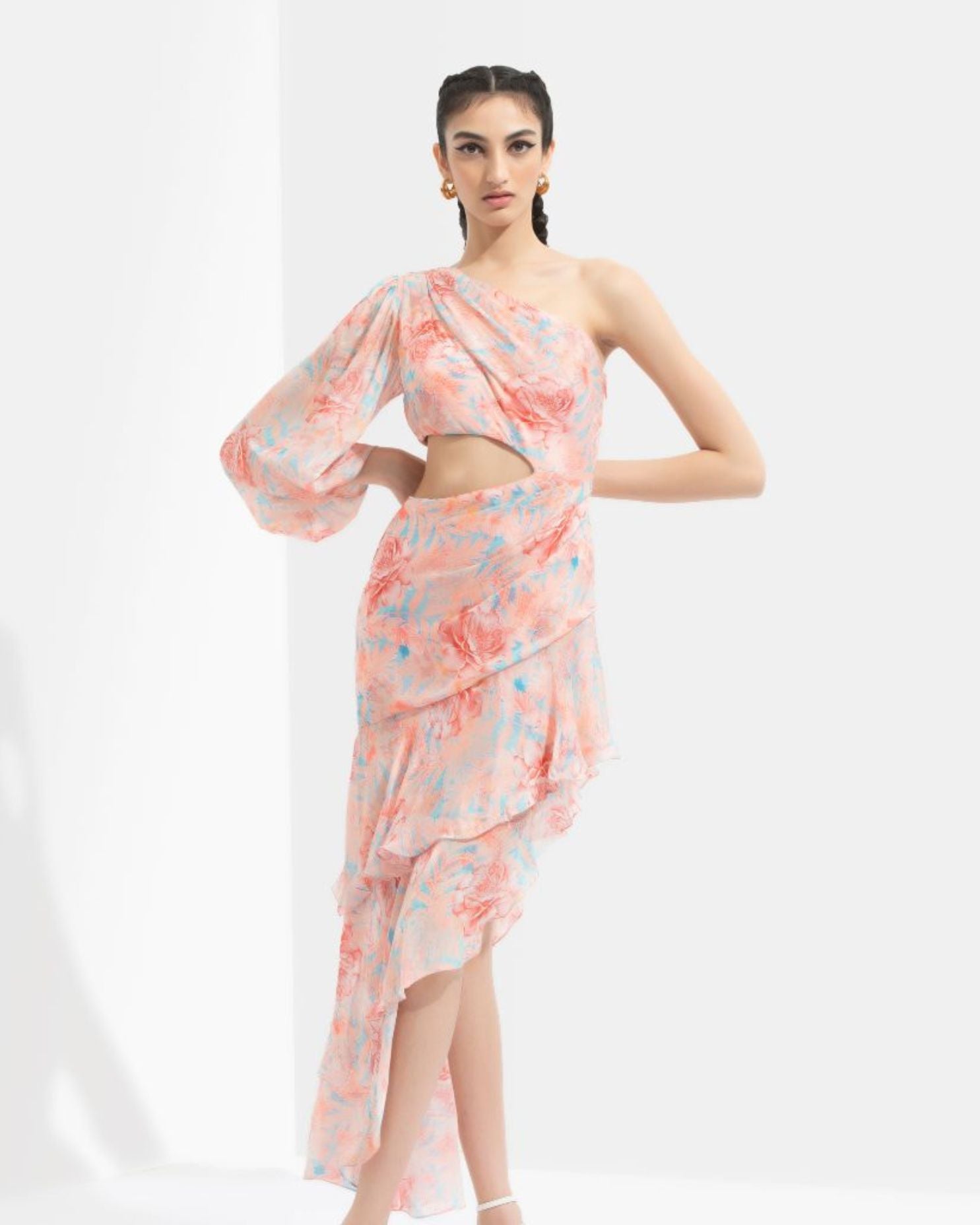 Rabenda Printed One Off Shoulder Dress