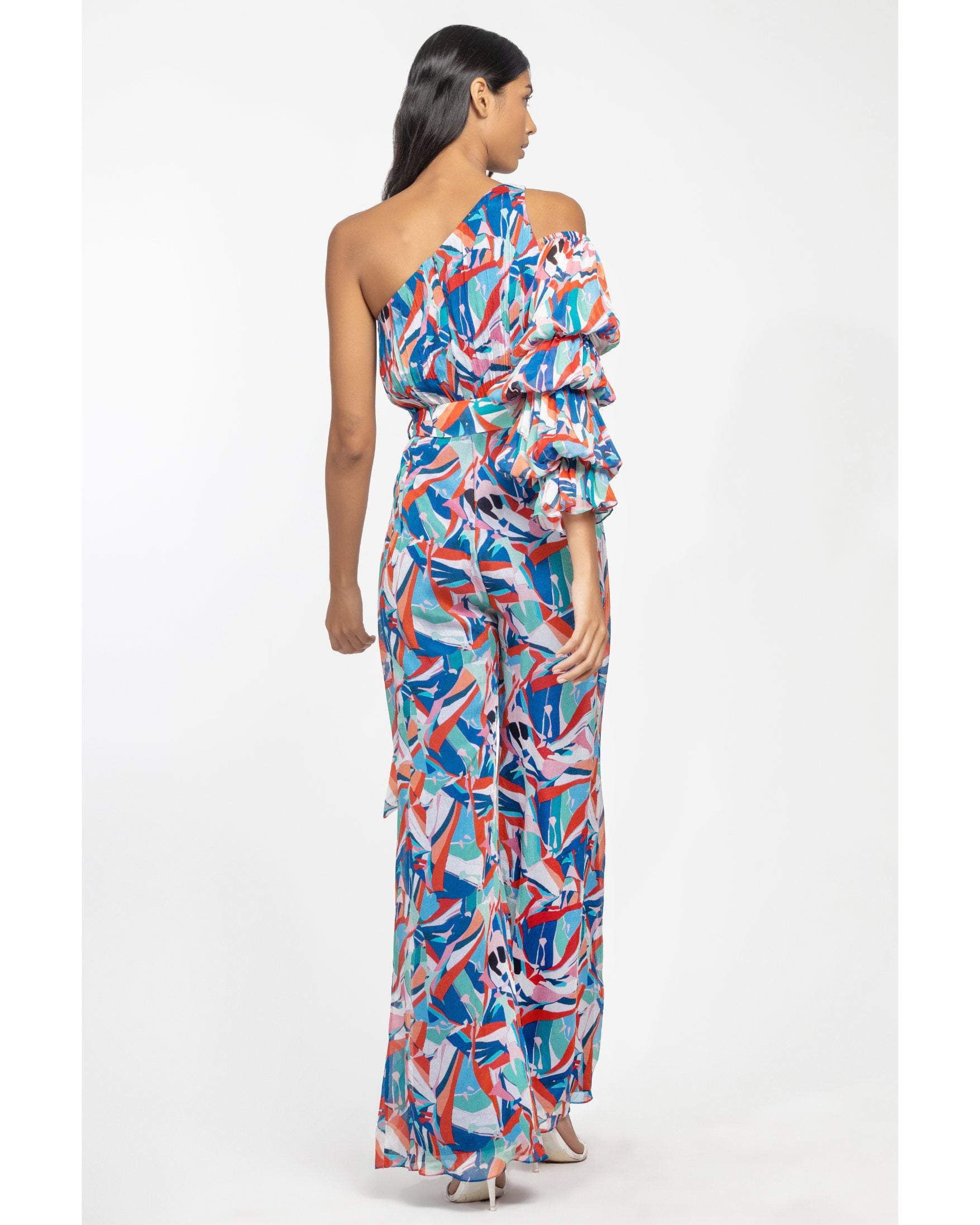 Chiffon Printed Jumpsuit With Belt