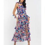 Blue One Shoulder Layered Maxi Dress