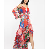 Red Chiffon Tiered Maxi Dress