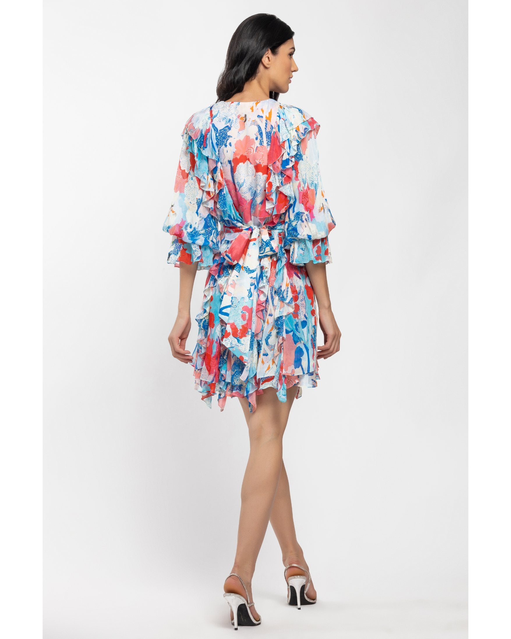 Chiffon Printed Short Frilled Dress