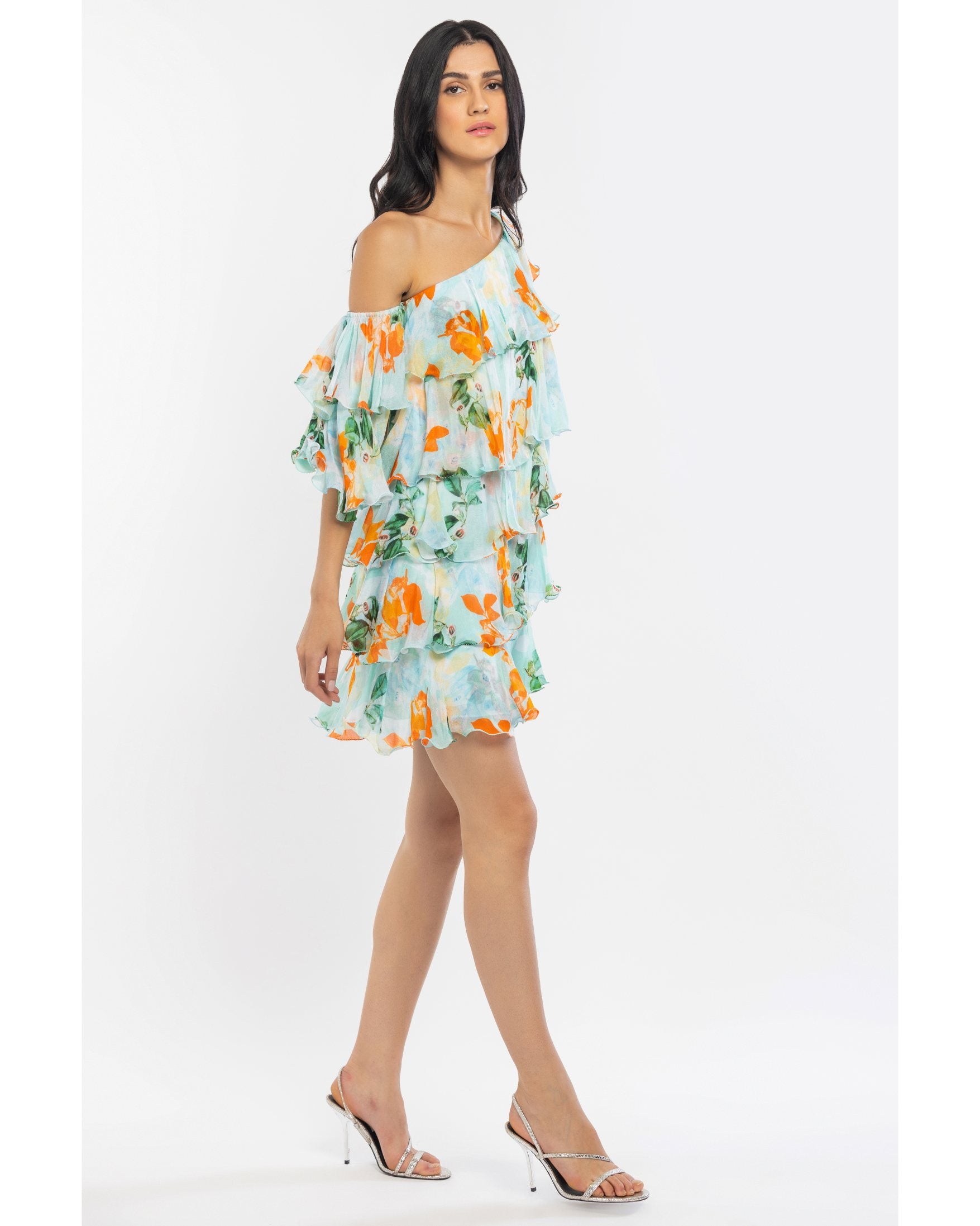 Chiffon Printed Tiered Short Dress