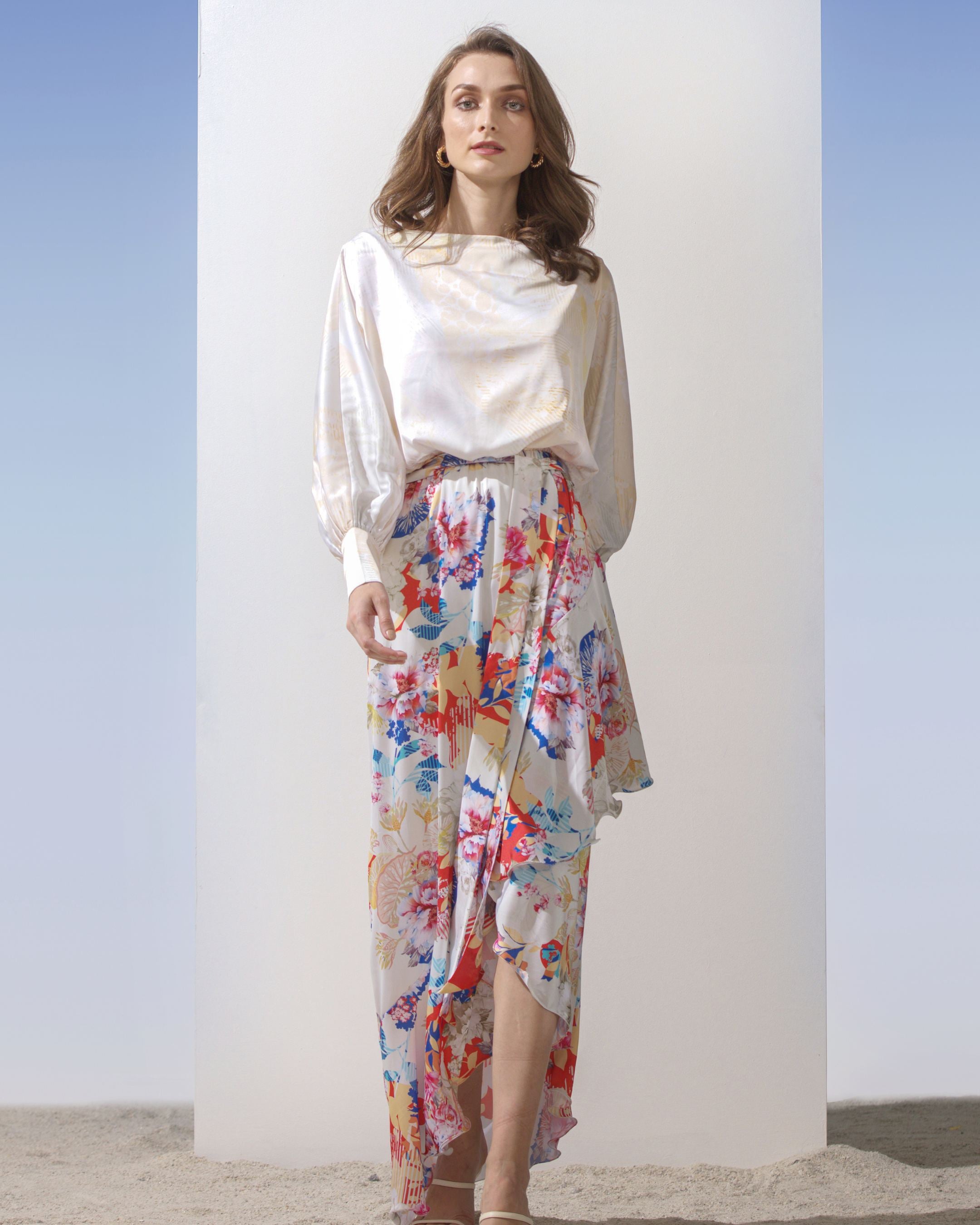 Satin multi printed overlap dress