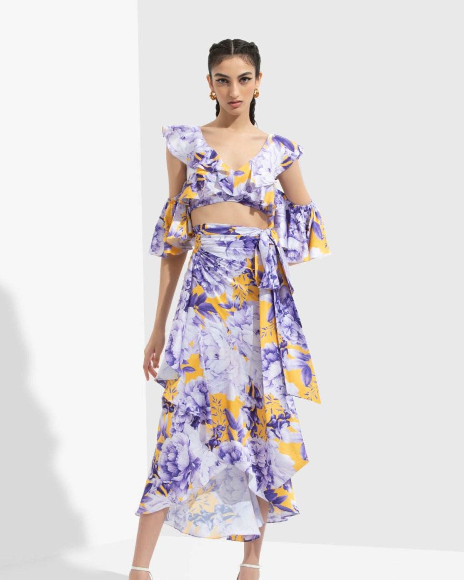 Sumire Printed Butterfly Bustier Paired With Wrap Skirt