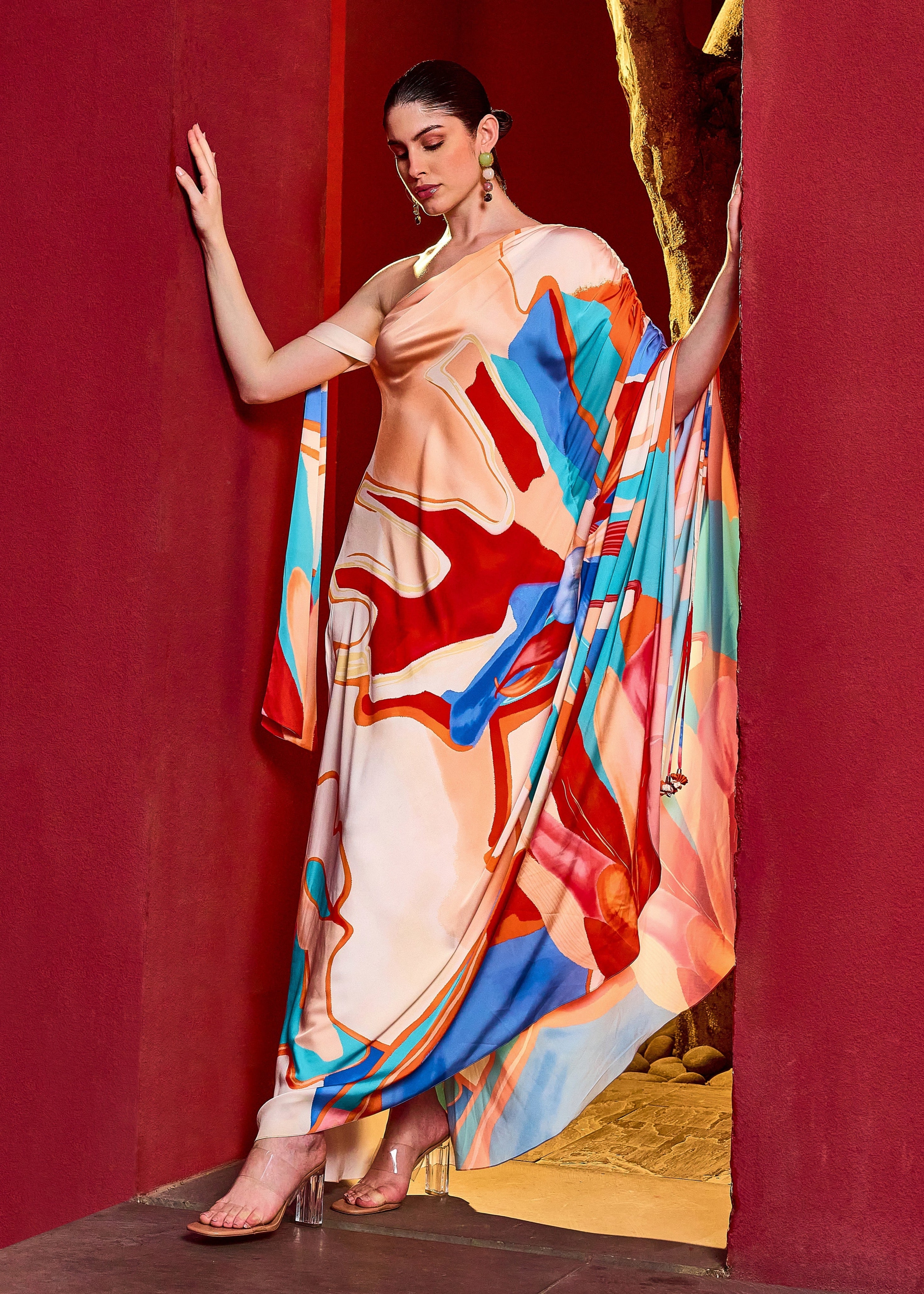 mandira wirk one shoulder dress Mandira Wirk One-Shoulder Printed Dress