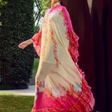 Pink Floral Placement Ruffle Kaftan