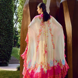 Pink Floral Placement Ruffle Kaftan