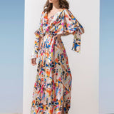 Satin Geometric Kaftan Dress