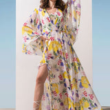 Chiffon Yellow Printed Long Dress
