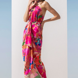 Satin Multi Pink Printed Halter Dress