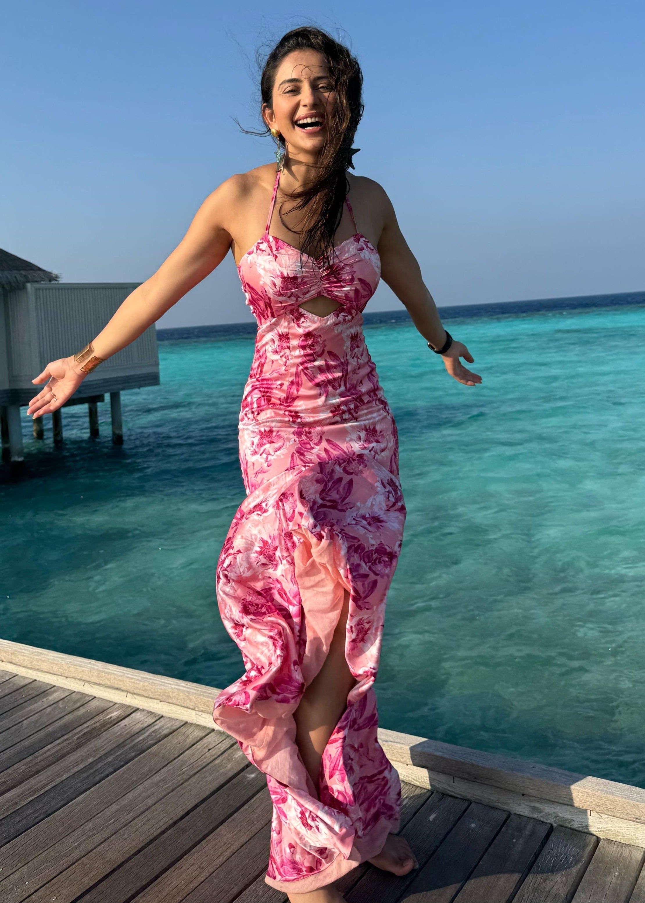 Rakul preet in Sakura Printed High Low Dress – mandirawirk.in