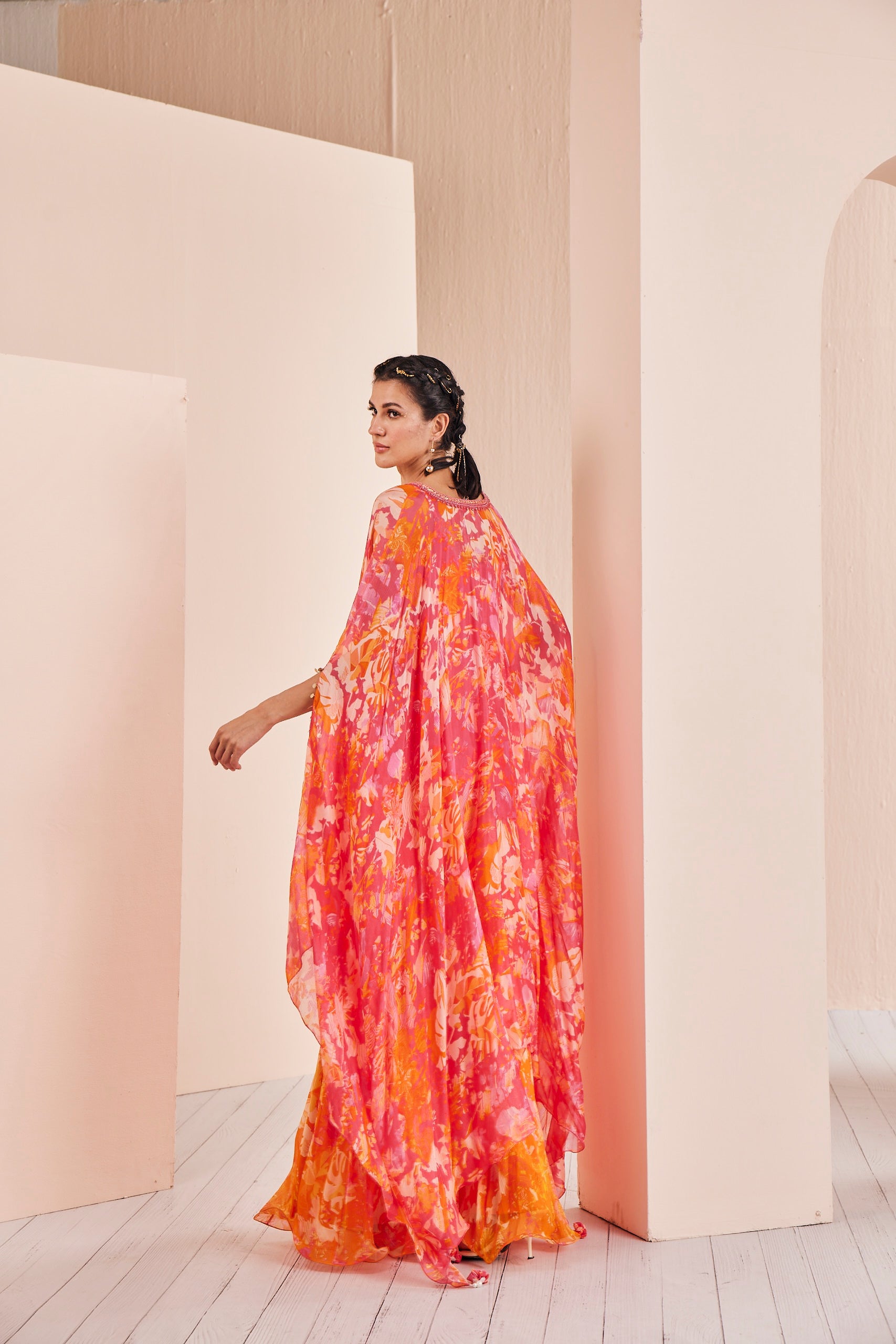 Pink misty femme chiffon tunic with paneled sharara