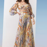 Chiffon Yellow Prints Pleated Dress