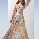 Chiffon Yellow Prints Pleated Dress