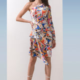 Satin Geometric One Shoulder Dress