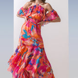 Chiffon Pink Multi Printed Asymmetric Dress