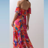 Chiffon Pink Multi Printed Asymmetric Dress