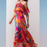 Chiffon Pink Multi Printed Asymmetric Dress