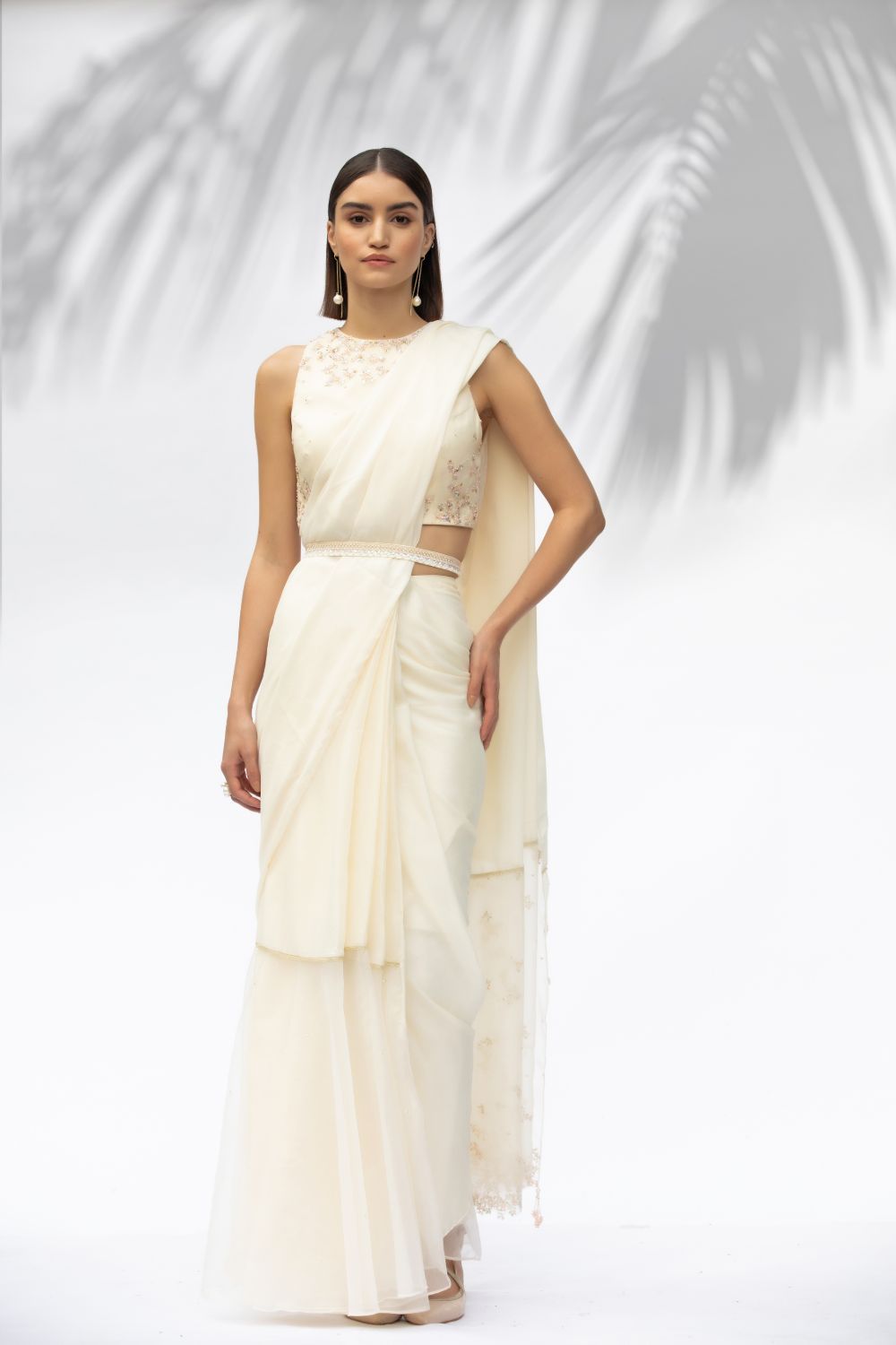 Ivory Pre Pleated Sari Set