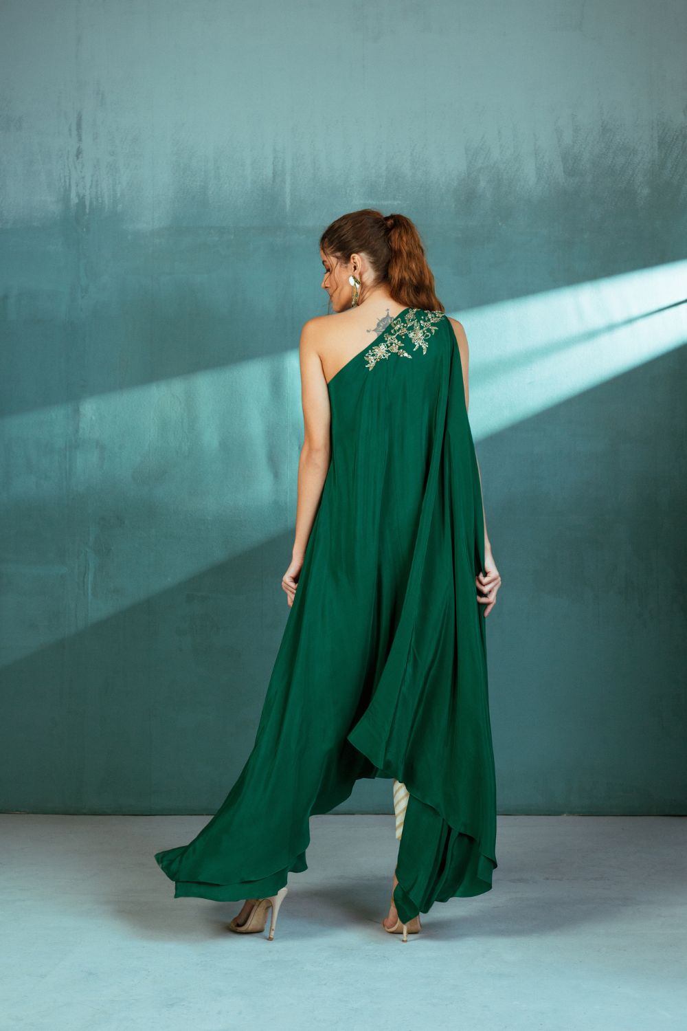 Emerald Green Crepe Kaftan Pant Set