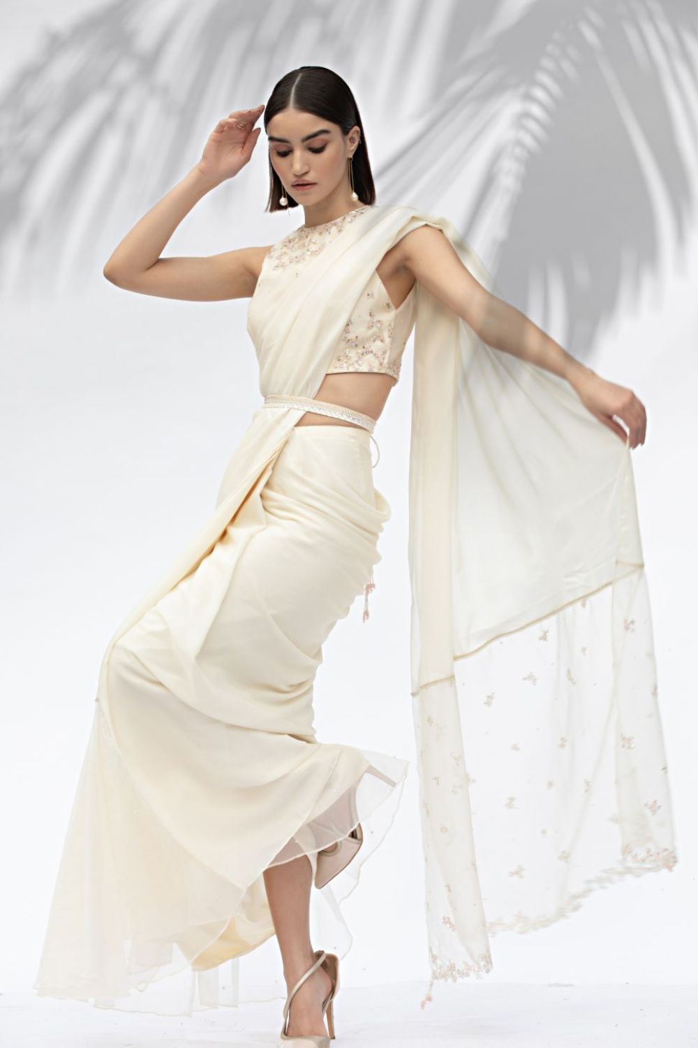 Ivory Pre Pleated Sari Set