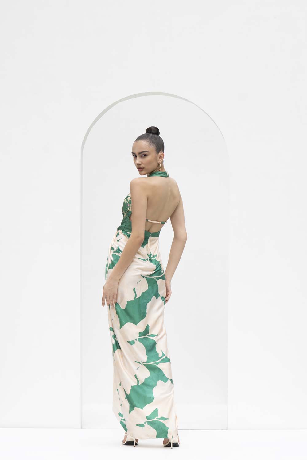 Mystic green draped halter neck dress