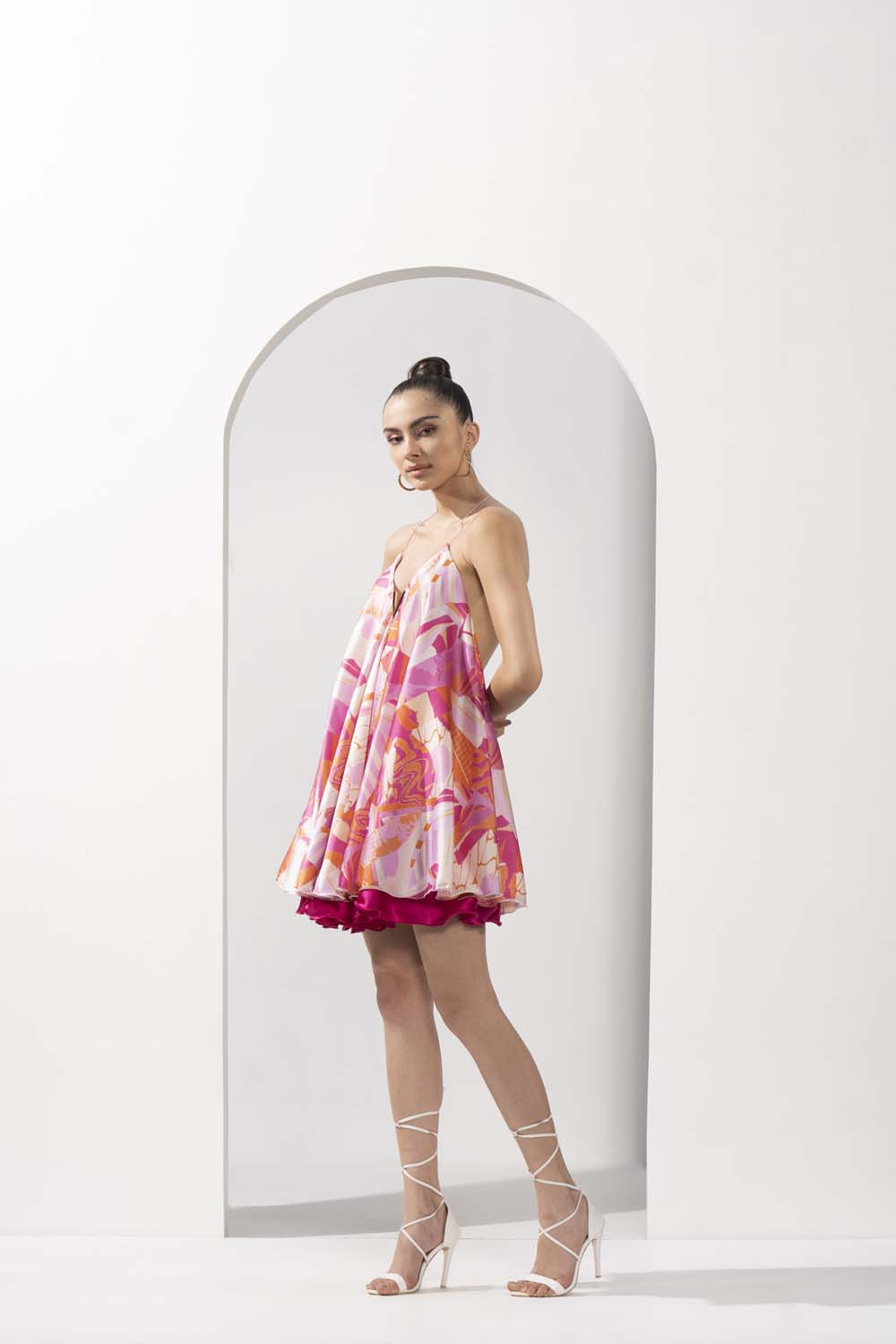 Pink Abstract Printed Short Dress