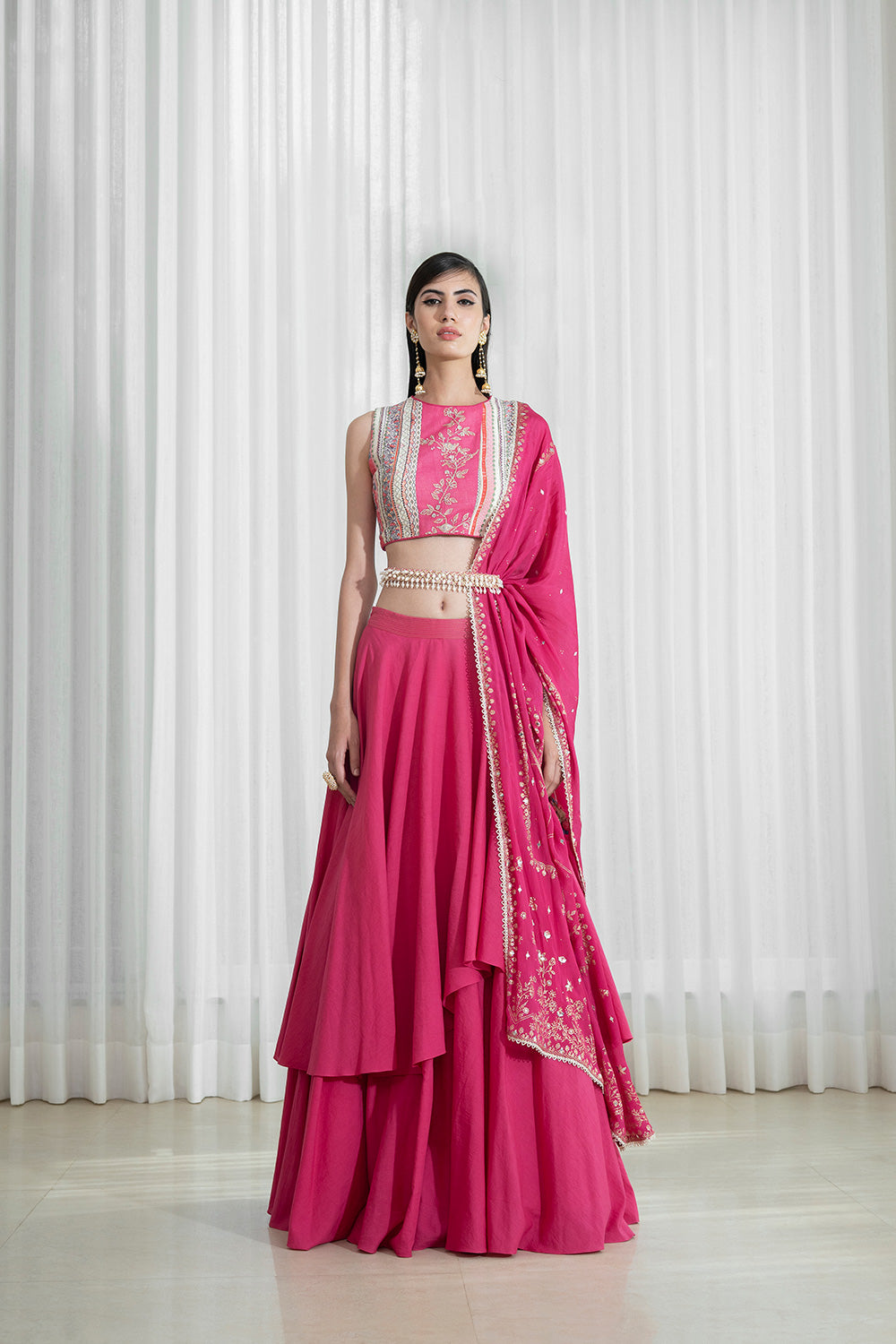 Double Layered Skirt With Blouse And Dupatta
