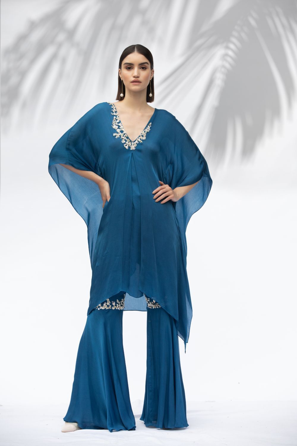 Saphire Blue Kaftan Tunic With Garara Set