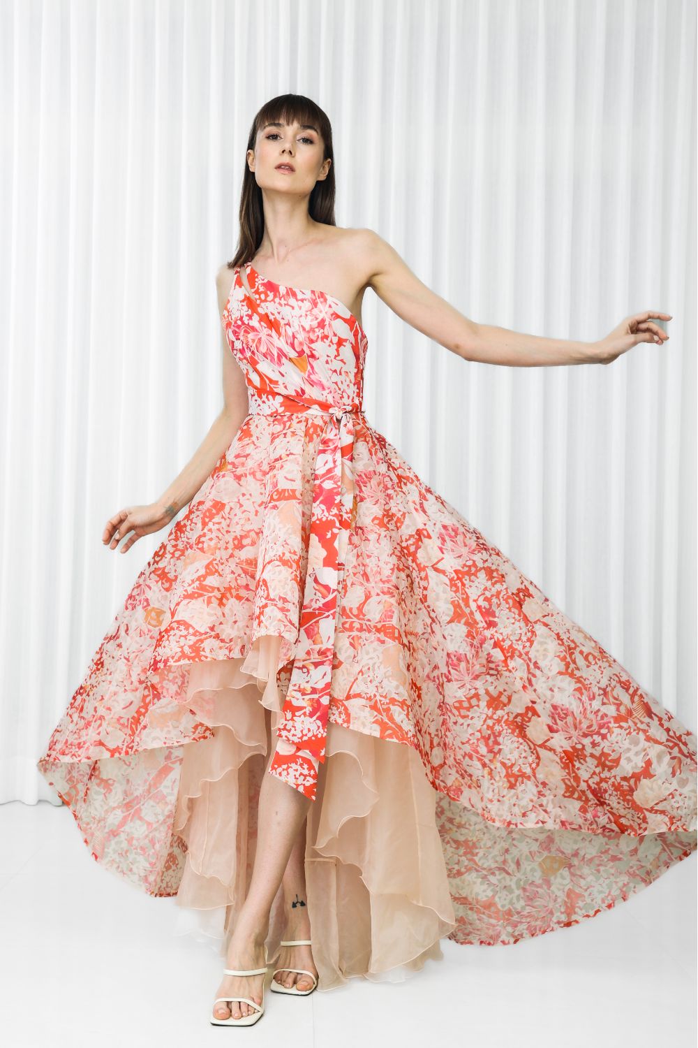 Maple Leaves Printed Organza Dress