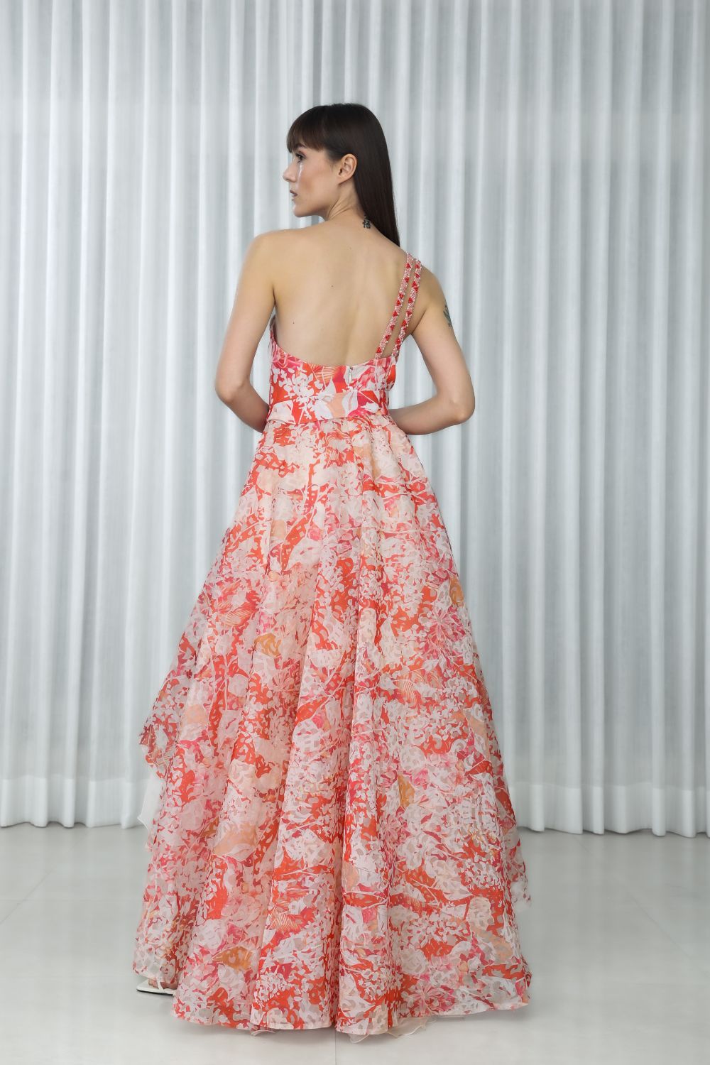 Maple Leaves Printed Organza Dress