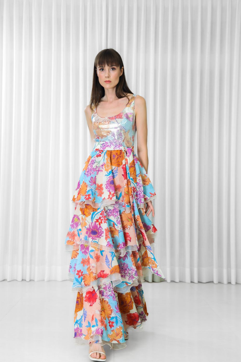 Hibiscus Printed Layered  Dress