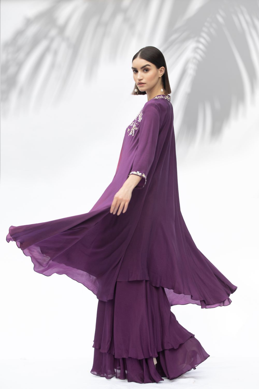 Jade Purple Tunic With Sharara Set