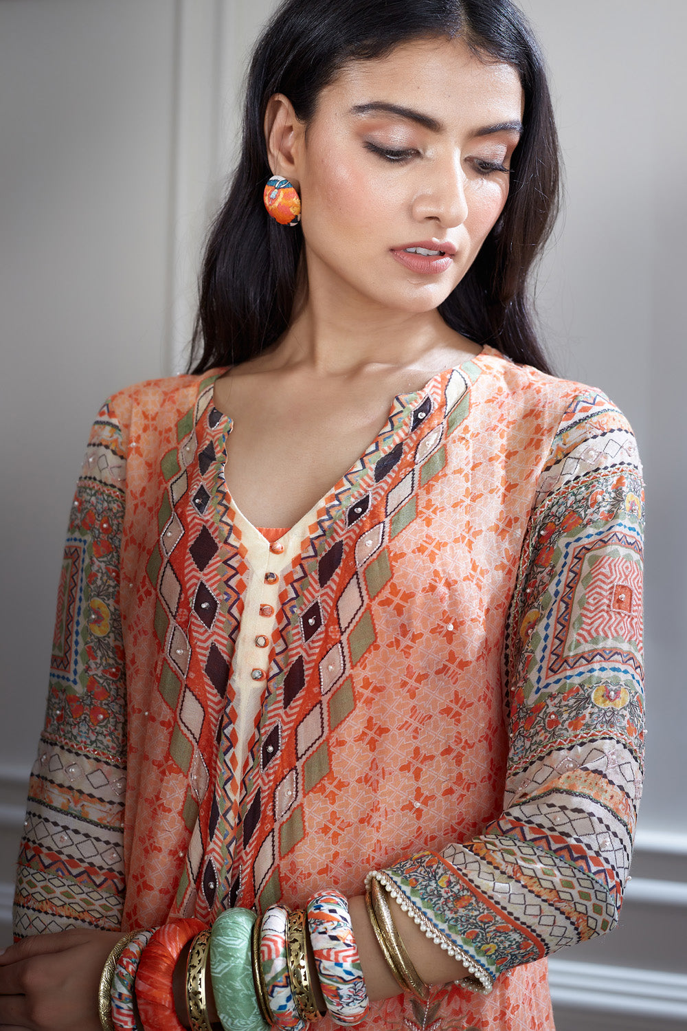 Printed tunic paired with a palazzo and  dupatta