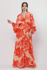 Blazing Saffron Kimono Style Maxi Dress