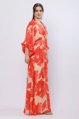Blazing Saffron Kimono Style Maxi Dress