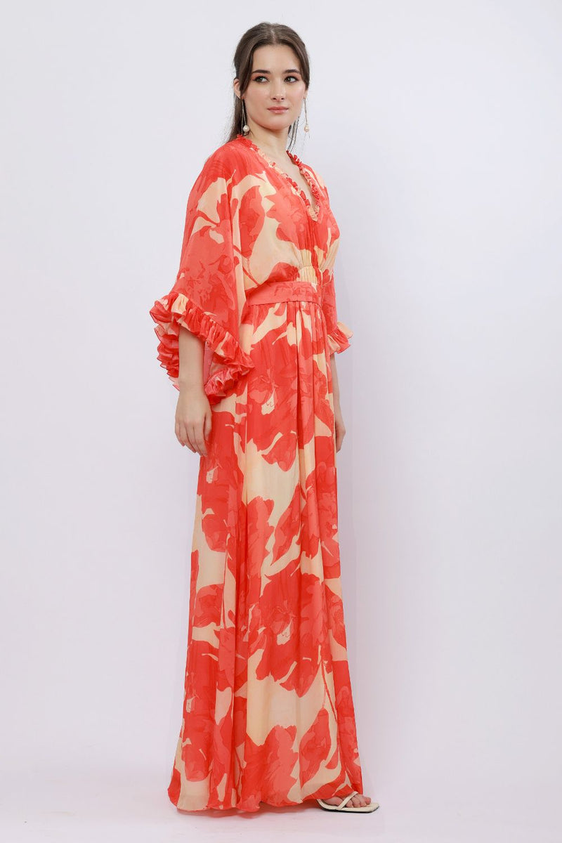 Blazing Saffron Kimono Style Maxi Dress
