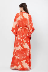 Blazing Saffron Kimono Style Maxi Dress