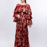 Red Ruffled Shoulder Maxi dress