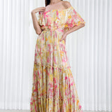 Daisy Printed Off-Shoulder Tiered Dress