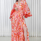 Maple Leaves Printed Chiffon Dress