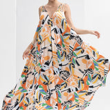 Yellow Abstract Printed Long Dress