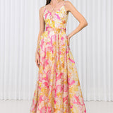 Daisy Printed Dress With Scuba And Laser Cut Details
