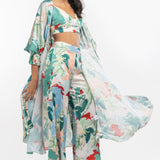 Satin Printed Jacket With Pants And Bustier