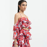 Ajisia Printed Cold Shoulder Blouse With Skirt
