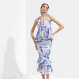 Ume Printed Halter Neck Top Paired With Skirt